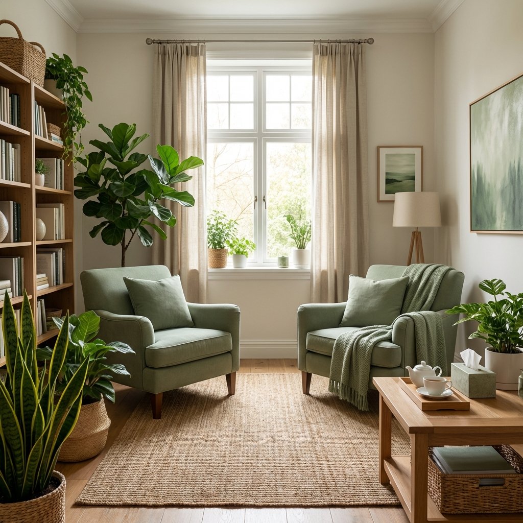 Comfortable and warm therapy room consultation space